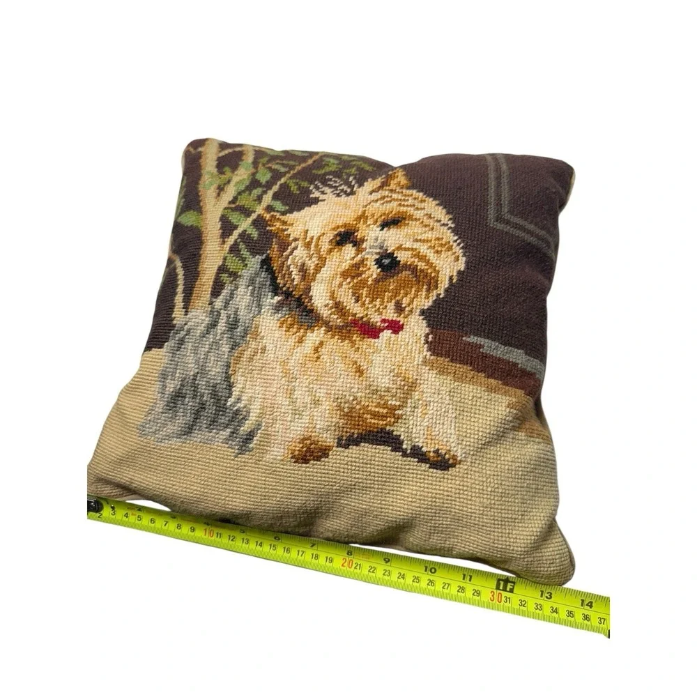 Vintage Yorkie Yorkshire Terrier dog‎ pillow Accent Throw Needlepoint READ